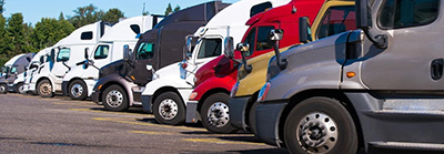 Line up of trucks in lot