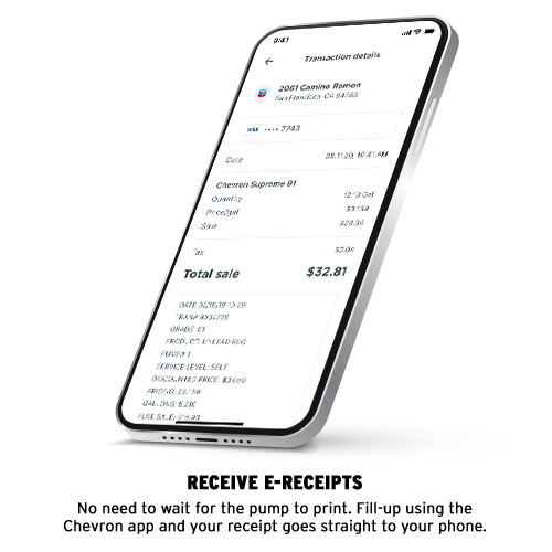 Receive e-receipts on the Chevron mobile app