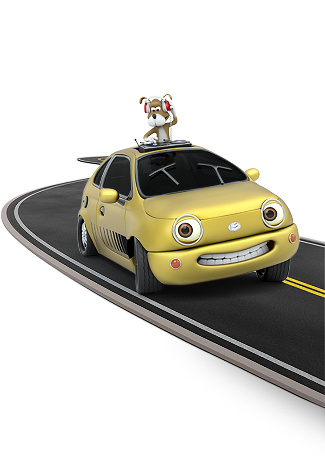 Chevron gold car on highway