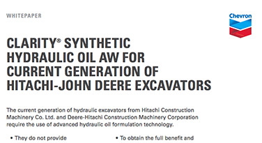 Hydraulic oil for current generation of Hitachi-John Deere Excavators Clarity Synthetic brochure pdf